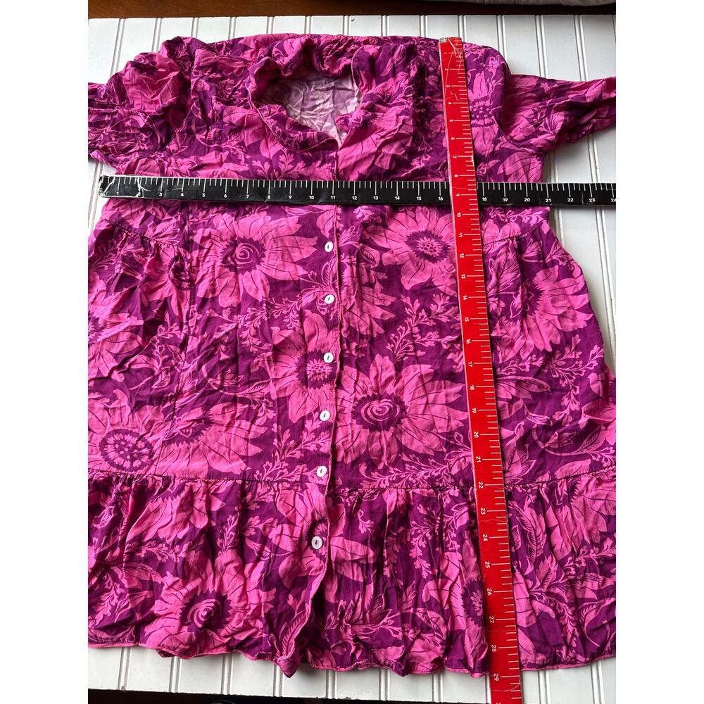 NEW! Anthropologie Tunic Floral Red Pink Sleep Set Top and Bottom Shorts size M - Picture 12 of 15
